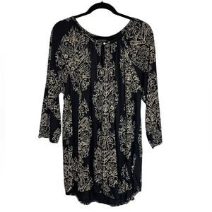Lucky Brand Lightweight Long Line 3/4 Sleeve Top in Black and Tan - Size 2X